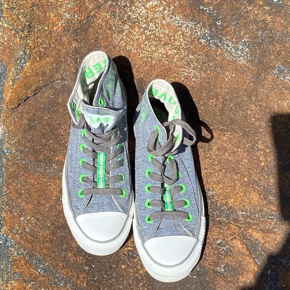 EUC Converse Chuck Taylors Kaitlin Chan grey with lime size 7